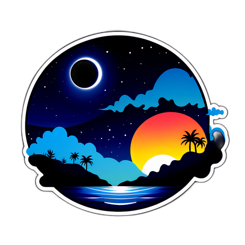 Diseño de paisaje con mar y eclipse solar