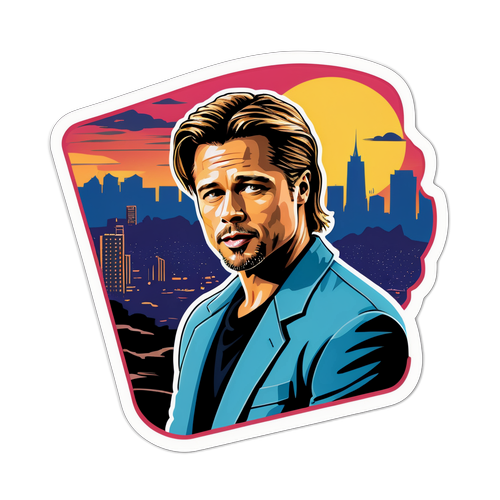 Adesivo Drammatico di Brad Pitt con Skyline di Hollywood