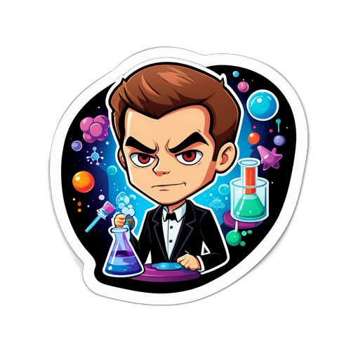 Autocollant Dexter en costume noir avec laboratoire