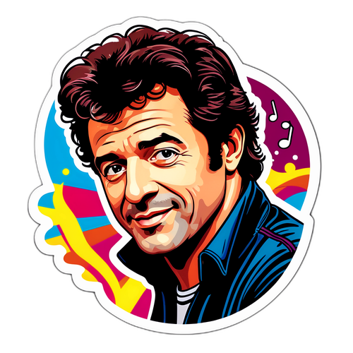 Affiche rétro de Patrick Bruel avec des éléments musicaux