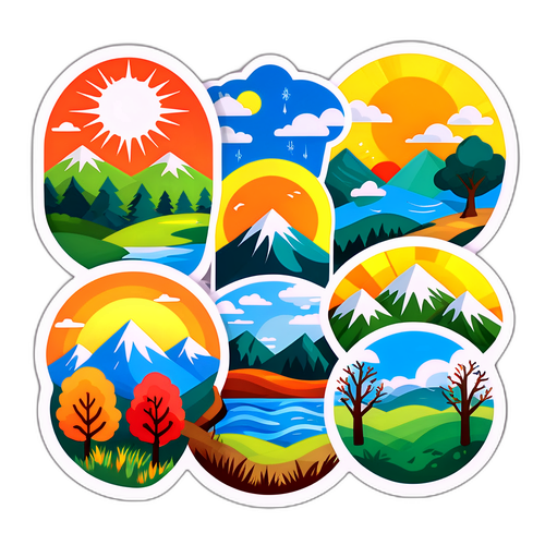 四季の光景を捉えた美しいデザインのステッカー