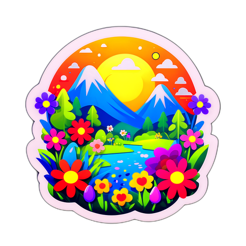 自然の風景と花々のイラスト