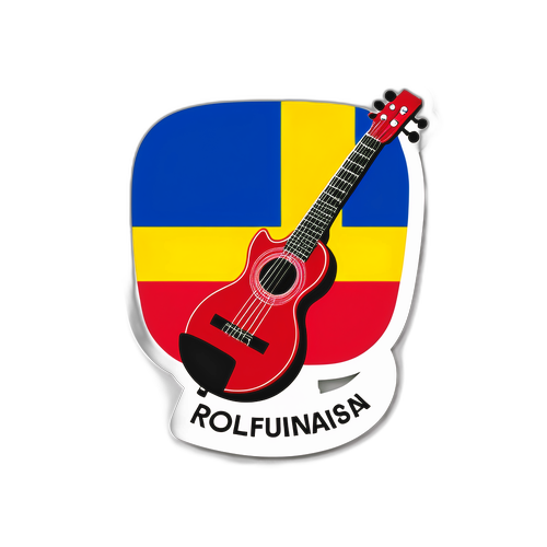 Design cu un instrument muzical pe fundalul steagului românesc, omagiu adus Registrului Auto Român