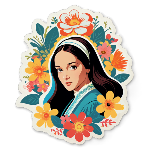 Pintura Estilizada de Olivia Hussey com Flores