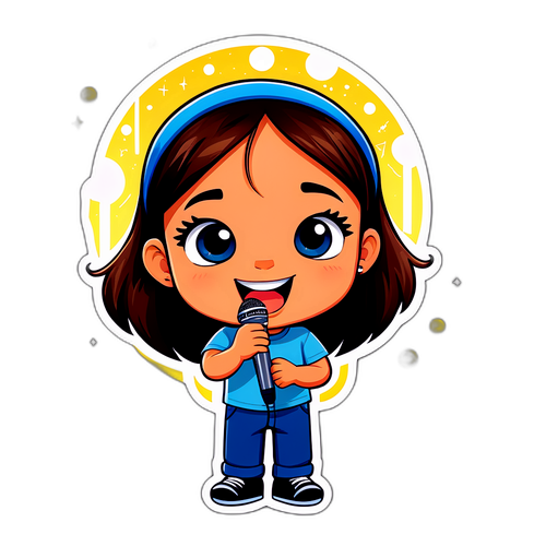 สติกเกอร์การ์ตูนไอทาน่า กับไมค์ร้องเพลงใต้แสงไฟกลางคืน