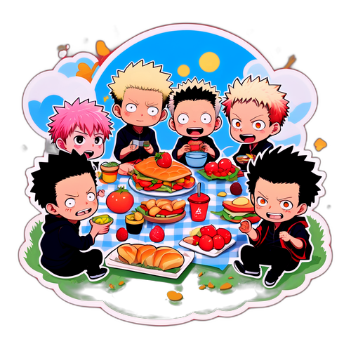 Chibi na Ilustrasyon ng mga Tauhan ng Jujutsu Kaisen na Nagdaos ng Picnic