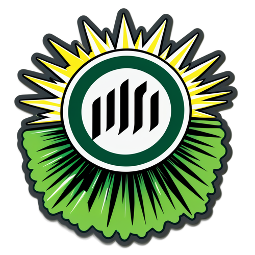 Imposantes Gladbach-Logo unter strahlenden Lichtstrahlen und jubelnden Fans