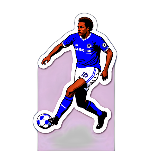 En klistermärke av en historisk Chelsea-spelare i deras ikoniska blå tröja