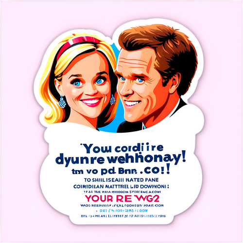 Whimsical Invitation Sticker with Reese Witherspoon and Will Ferrell