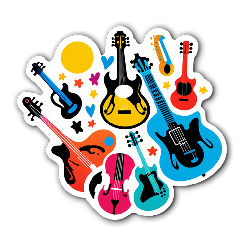 Colorful Musical Instruments Sticker Design