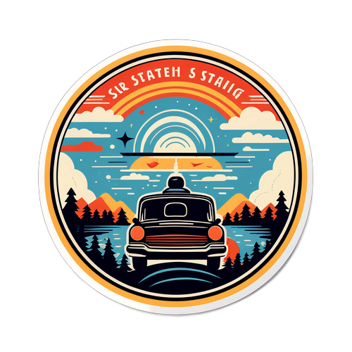 Retro-Sticker mit symbolischer Reise