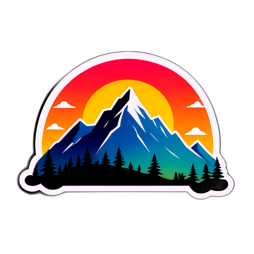 Silhouette Gunung Minimalis dengan Matahari Terbit