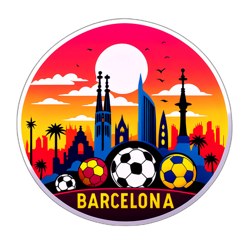 Artystyczna reprezentacja Barcelony o zachodzie słońca