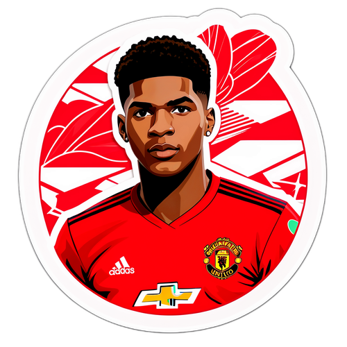 Иллюстрация Маркуса Рашфорда на игре, окруженного фанатскими шарфами