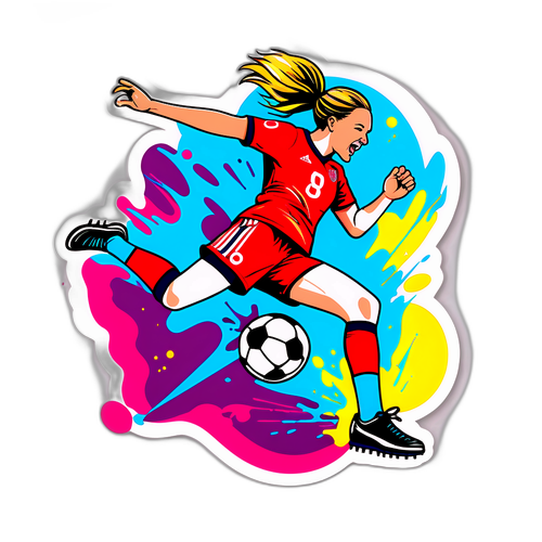 En dristig klistremerke av Kerstin Gurtner som hopper for å score mål