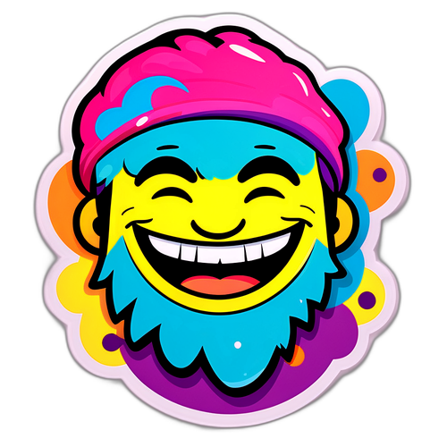 Farverig klistermærke af Noller Olsen med stor grin