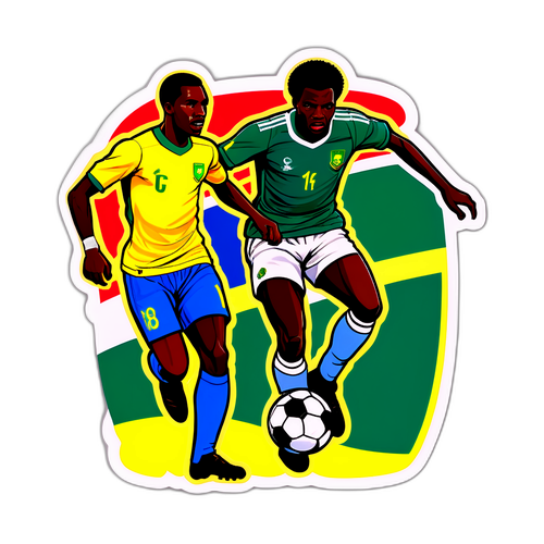 Hình dán các cầu thủ bóng đá Nam Phi và Cameroon trong trận đấu căng thẳng