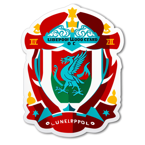 Sticker con el escudo del Liverpool sobre fondo de lienzo con guitarra de rock