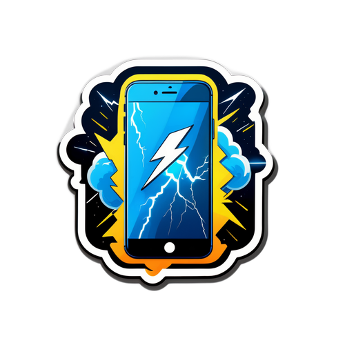 Sticker z iPhonem 17 w otoczeniu błyskawic i futurystycznych elementów