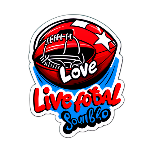 Et humoristisk klistremerke med en fotball som spretter av en vegg