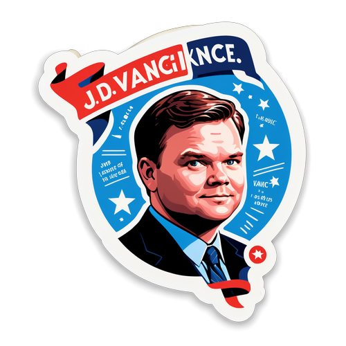 Stylizovaná nálepka s portrétem J.D. Vance