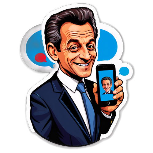 Nálepka s Nicolasem Sarkozym v komiksovém stylu