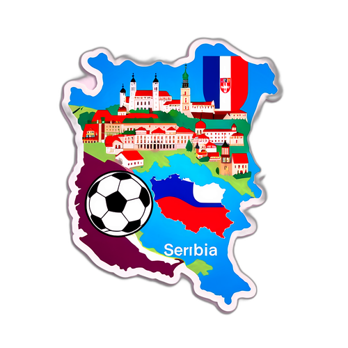 Kreatives Design mit einem Fußball auf einer Landkarte von Serbien