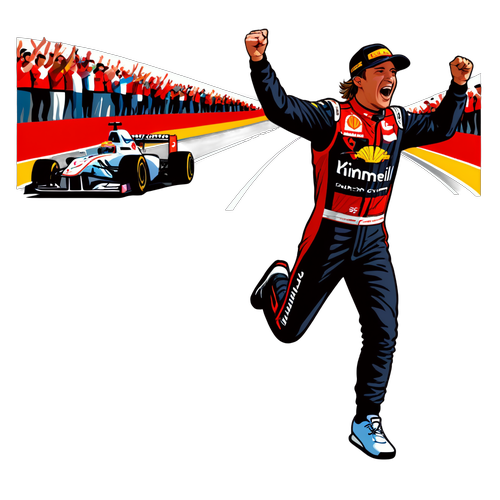 Kimi Antonelli, Zielüberquerung, umringt von Rennwagen und jubelnden Fans