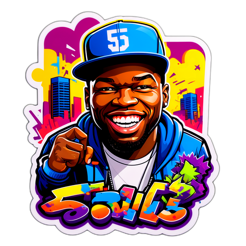 Un autocollant représentant 50 Cent en style graffiti