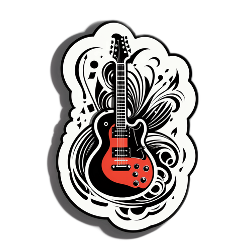 Aufkleber mit Musikalnoten und E-Gitarre