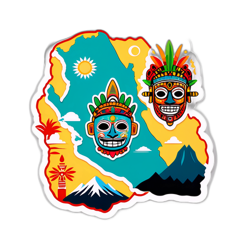 Sticker del mapa de Guatemala con símbolos tradicionales