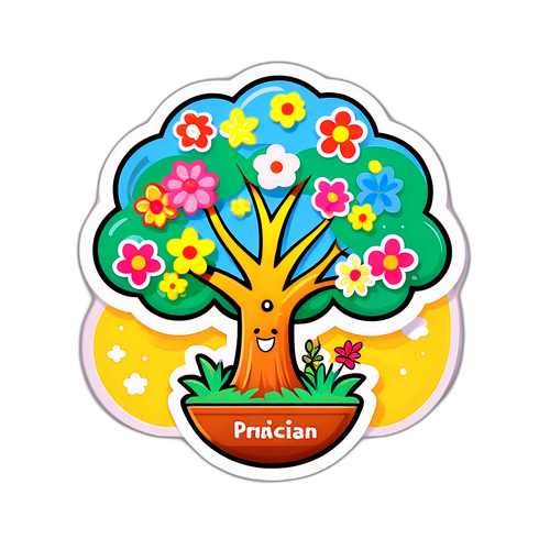 Stiker Ceria Pohon Kartun dan Bunga