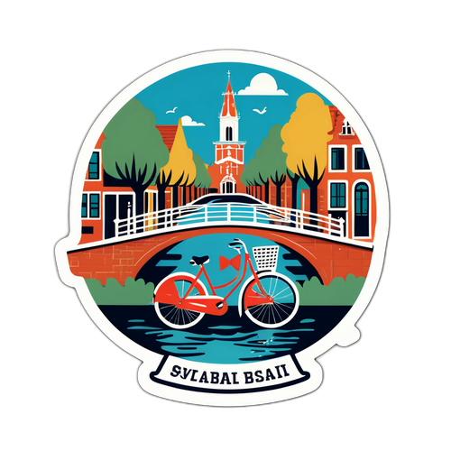 Retro-teemainen tarra Alankomaista vintage-pyörillä ja kanavilla