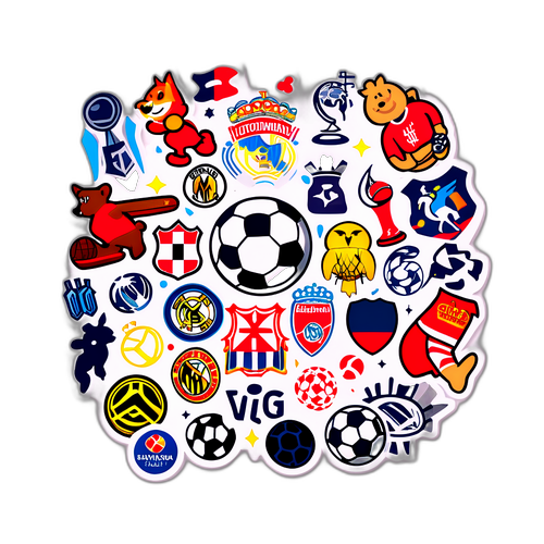 Fargerik fotballklistermerke med laglogoer