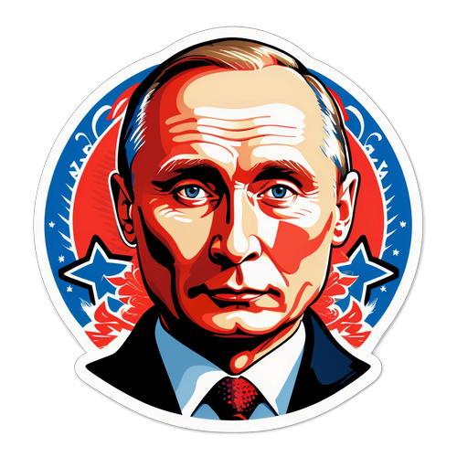 Stylizovaný portrét Putina s ruskými kulturními symboly