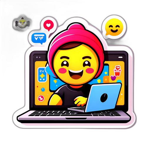 Sticker jucăuș cu o persoană care transmite videoclipuri