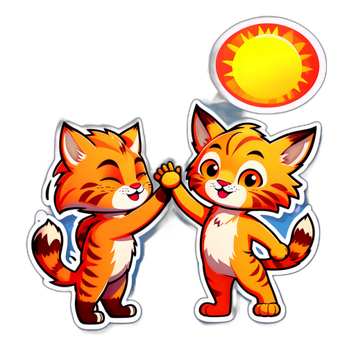 Kaakit-akit na Lynx at Araw na Nagbibigay ng High-Five