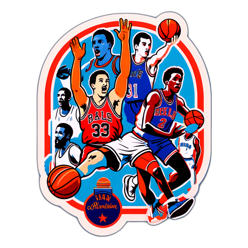 מדבקת סגנון רטרו לחגיגת ההיסטוריה של כדורסל