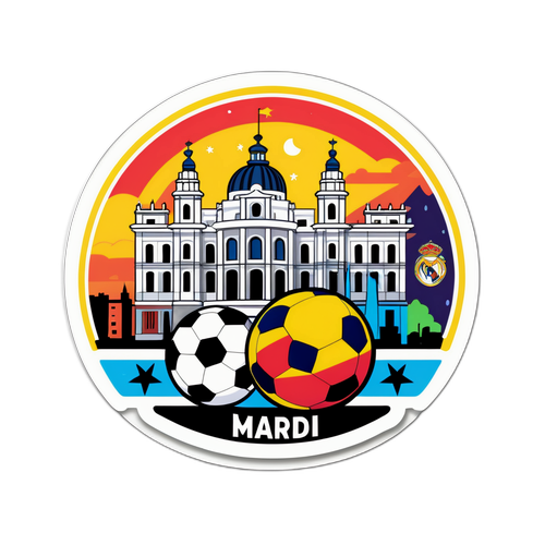 Stiker Landmark Madrid dengan Elemen Sepak Bola