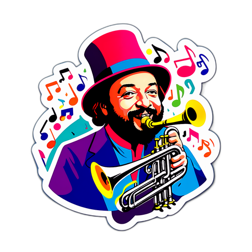 Fargerik klistremerke som feirer Chuck Mangione