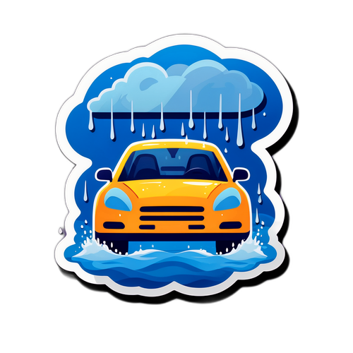 Xe ô tô lái trong mưa lớn