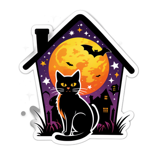 Friday the 13th Cat and Spooky House Sticker