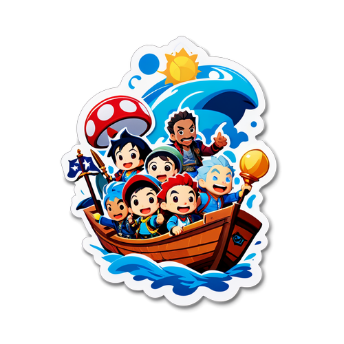 冒険の旅をするキャラクターたちのファンタジーステッカー