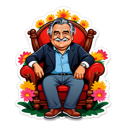 Caricatura de Pepe Mujica em um Trono de Flores