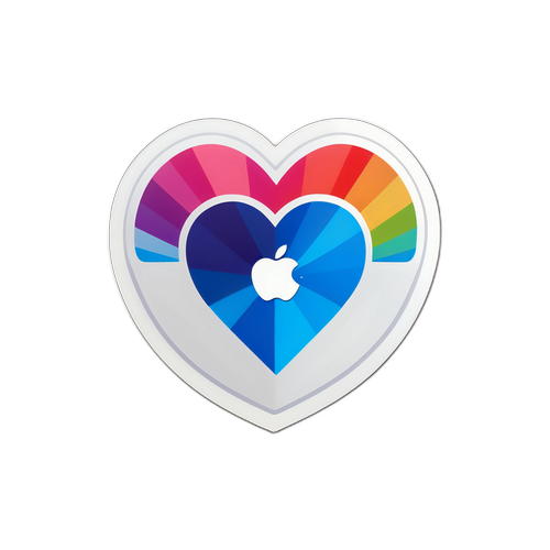 Сердечная наклейка с символами Тима Кука и инновациями Apple