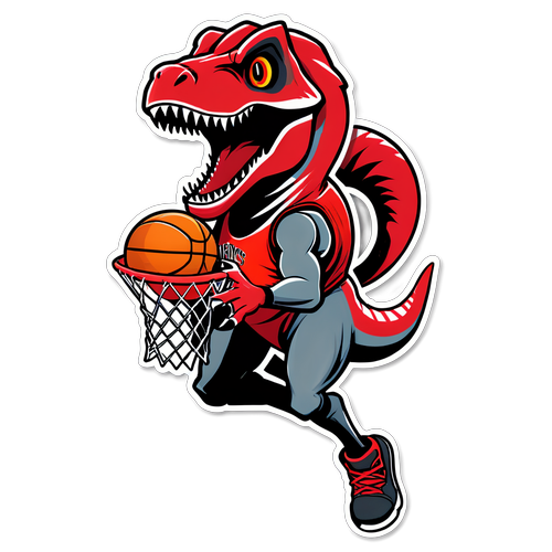 Autocollant de basketball des Raptors avec un dinosaure animé