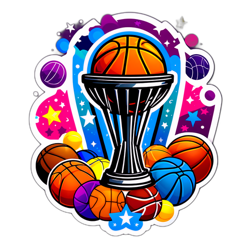 Trofeu da NBA com Bolas de Basquete e Estrelas Brilhantes