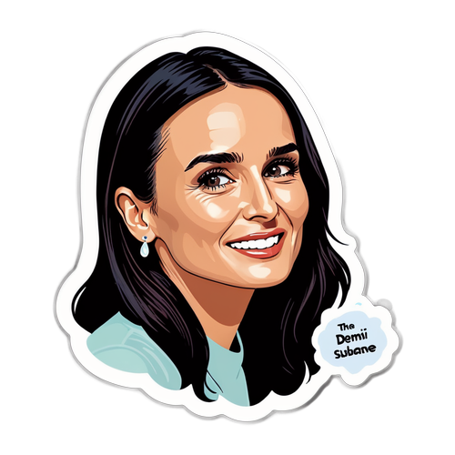 Stiker Kawaii dengan Potret Demi Moore