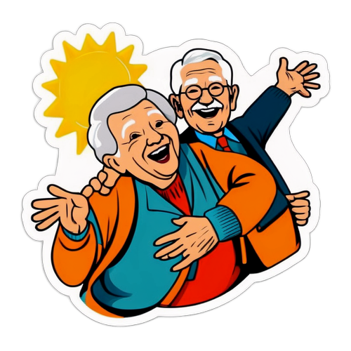 Thiết kế sticker về sự tăng lương hưu và những người cao tuổi vui vẻ