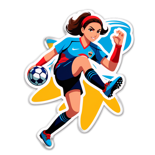 Hình ảnh cầu thủ nữ đang thực hiện cú đá trên sân